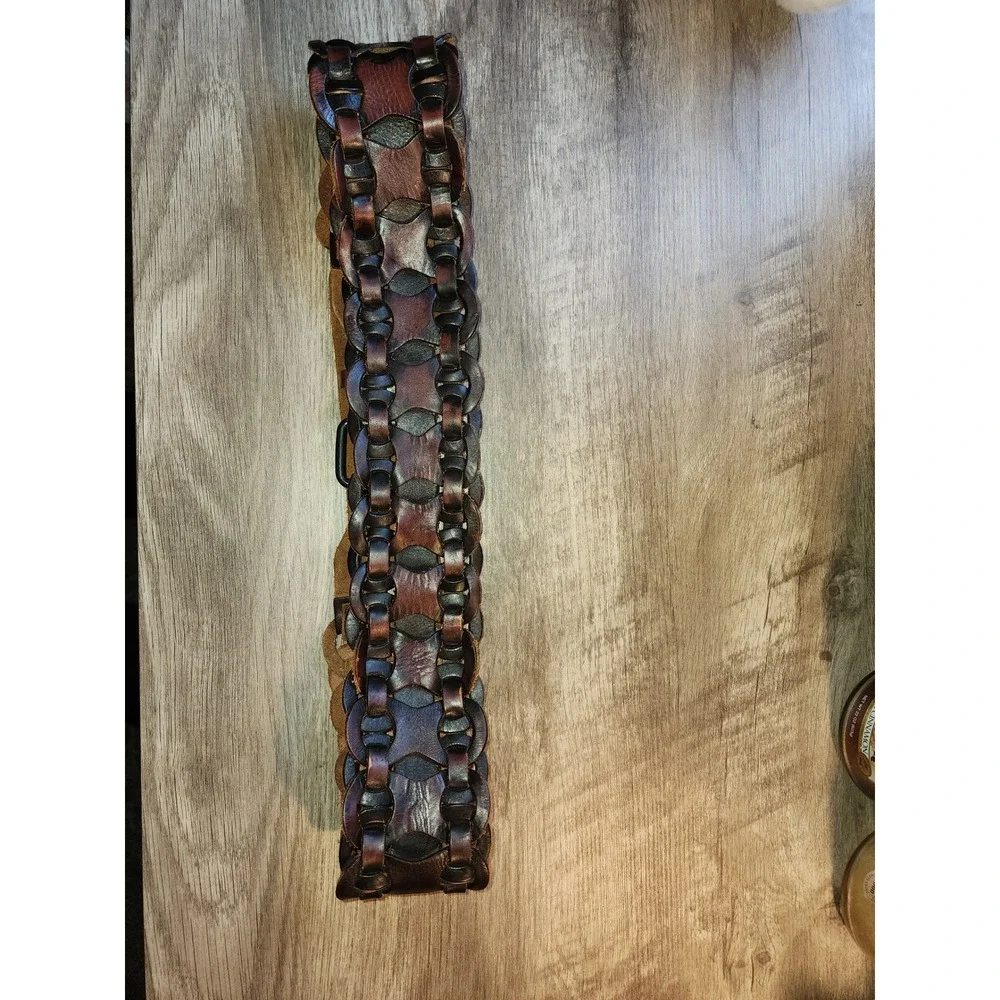 Vintage Style Wide Braided Genuine Leather Waist Belt Brown Boho Interlaced L